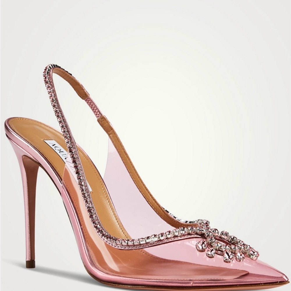 Aquazzura Pink Heels with Crystal Embellishments